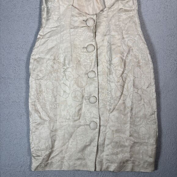 Vintage Geary Roark Kamisato Halter Dress Women's Size 12 Linen Blend Champagne - Picture 14 of 16